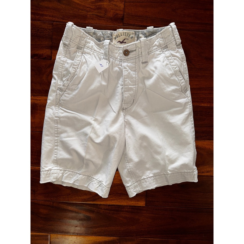 Hollister Mens Cargo Shorts Light Grey Off White Cotton Casual Size 28 RN102573